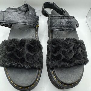 Dr. Martens Black Fuzzy Strap Sandals